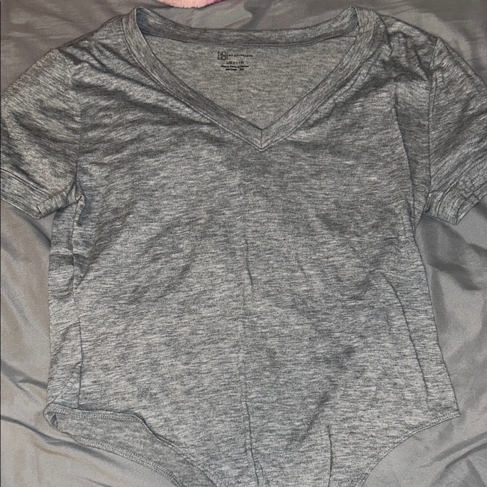 Gray V-Neck Women's Top